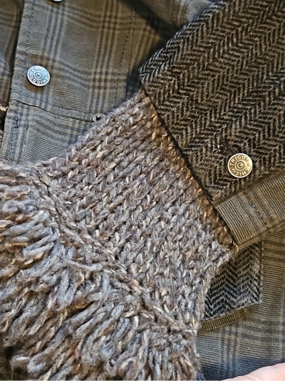 #BackToSchool Tricot Chic Italy | Mixed Media Plaid & Knit Fringe Jacket - US 10 - Picture 4 of 5